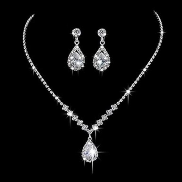 Women Wedding Jewelry Sets Rhinestone Choker Crystal  Necklace Earrings Set - Picture 2 of 5